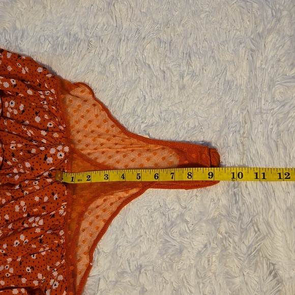 Free People Call Me Later Floral Ruffle Printed Bodysuit Sz M Color Orange/White - Picture 6 of 12